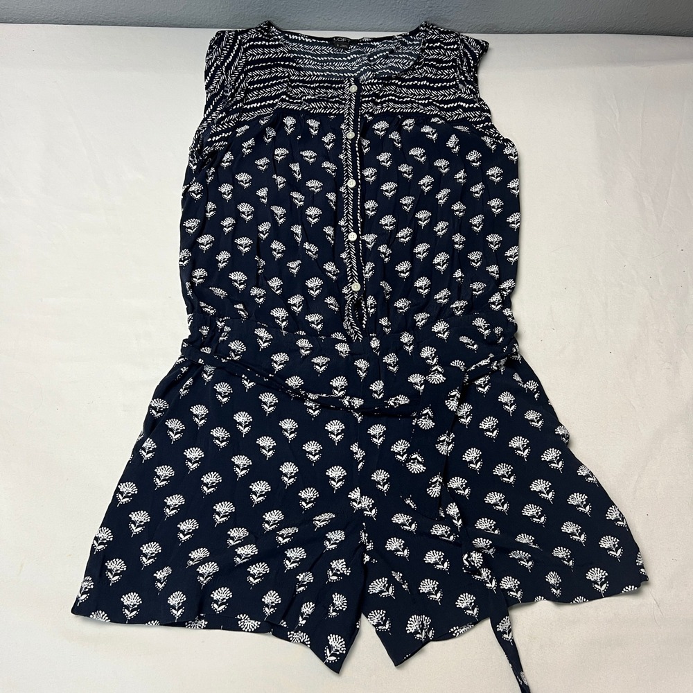 LOFT Ann Taylor Sleeveless Romper Women's Small Boho Blue White All Over Floral